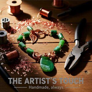 Handmade OOAK Green Agate & Jasper Copper Bracelet! Artisan Wire Wrapped Jewelry